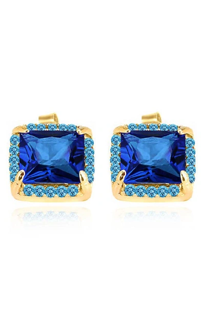 Gabi Rielle Enchanted Bouquet Square Halo Stud Earrings In Gold/turquoise