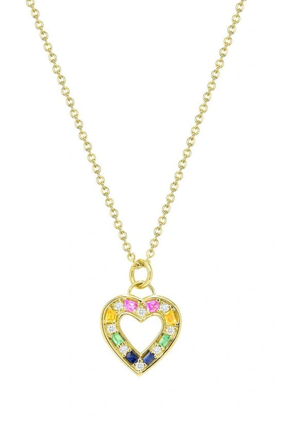 Ron Hami 14k Yellow Gold Multi Sapphire & Diamond Open Heart Pendant Necklace