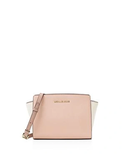 Michael Kors Selma Medium Leather Messenger In Light Pink/cream/gold