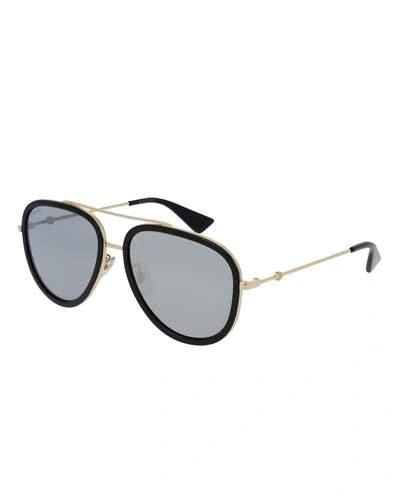 Gucci Rimmed Metal Aviator Sunglasses, Black/gold