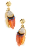 Gas Bijoux Small Sao Feather Earrings In Red/ Gold