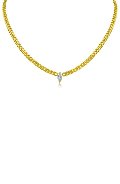 Cz By Kenneth Jay Lane Dainty Cz Curb Chain Necklace In Gold