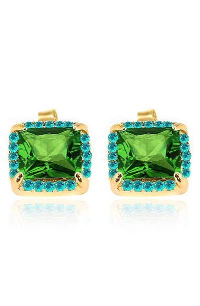 Gabi Rielle Enchanted Bouquet Square Halo Stud Earrings In Green
