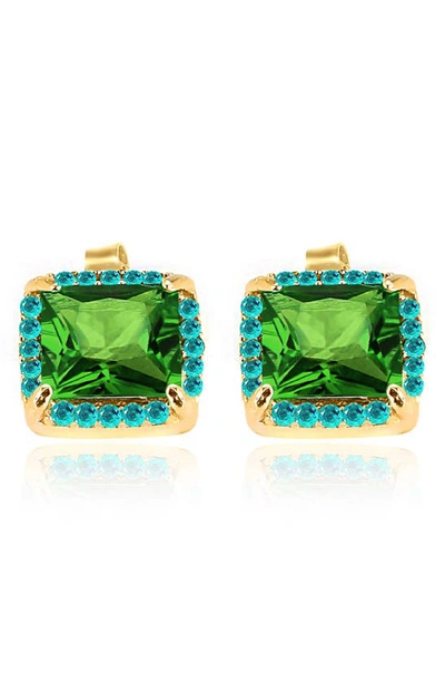 Gabi Rielle Enchanted Bouquet Square Halo Stud Earrings In Gold/green
