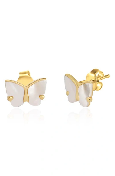 Gabi Rielle Butterfly Garden Mother-of-pearl Stud Earrings In Yellow Gold
