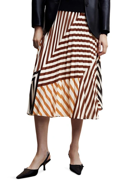 MANGO MIX STRIPE PLEATED MIDI SKIRT 