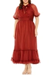 Fabulouss By Mac Duggal Sheer Puff Sleeve Cocktail Dress In Redwood