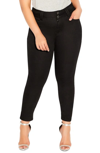 City Chic Asha High Waist Ankle Skinny Jeans In Black