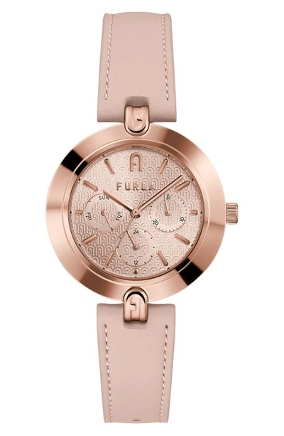 Furla Logo Links Leather Strap Watch, 36.5mm In Rose Gold/ Rose Gold/ Beige