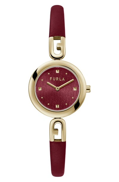 Furla Bangle Leather Strap Watch, 28mm In Gold/ Red/ Red