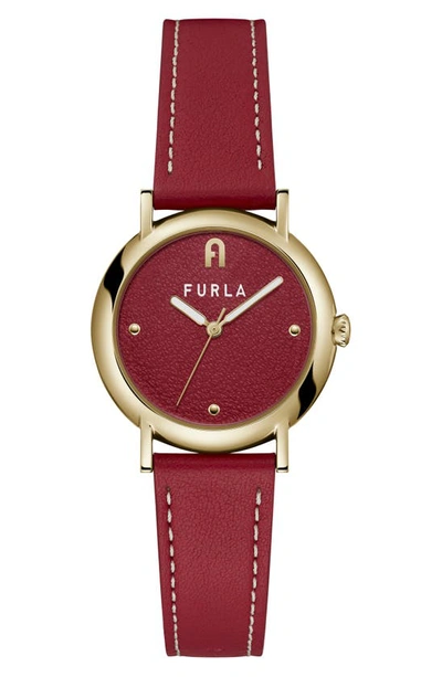 Furla Easy Shape Leather Strap Watch, 32mm In Gold/ Red/ Red