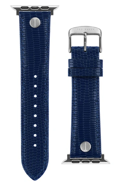 Ted Baker London Lizard Embossed Leather 22mm Apple Watch® Watchband In Blue