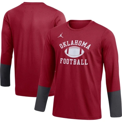 Jordan Brand Crimson Oklahoma Sooners Football Performance Long Sleeve T-shirt