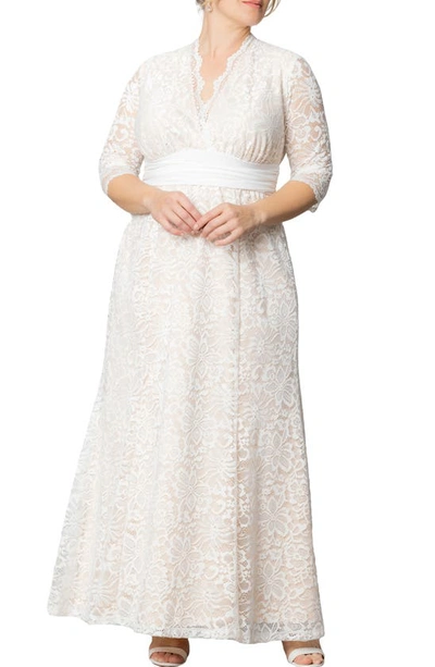 Kiyonna Amour Lace Gown In Ivory Lace/ Nude Lining