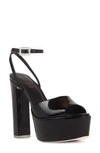 Black Suede Studio Zoe Ankle Strap Platform Sandal In Black Patent