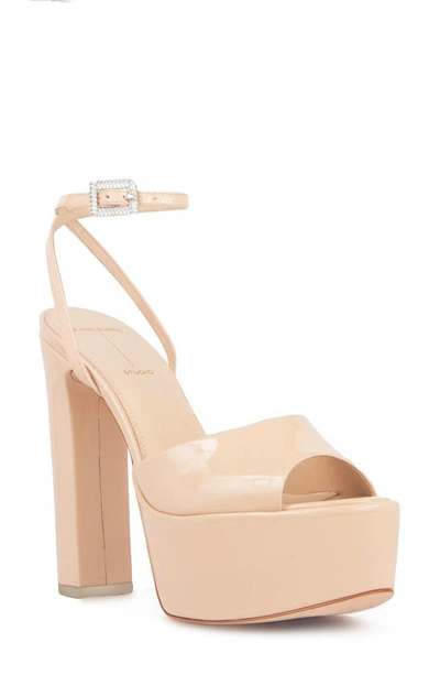 Black Suede Studio Zoe Ankle Strap Platform Sandal In Blush Patent