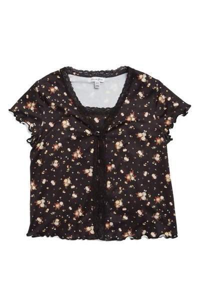 Love, Fire Kids' Camisole & Short Sleeve Cardigan Set In Black Floral