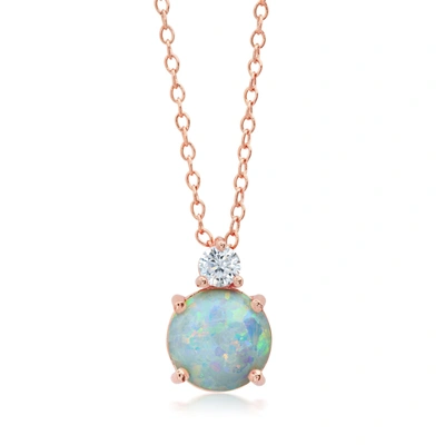 Nicole Miller 18k Rose Gold Overlay Over Sterling Silver Round Created Opal Pendant Necklace With Cz Accents On 18