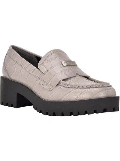 Calvin Klein Marli Womens Faux Leather Slip-on Loafers In Grey