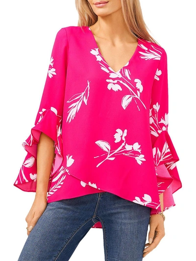 Vince Camuto Womens Printed V Neck Blouse In Pink