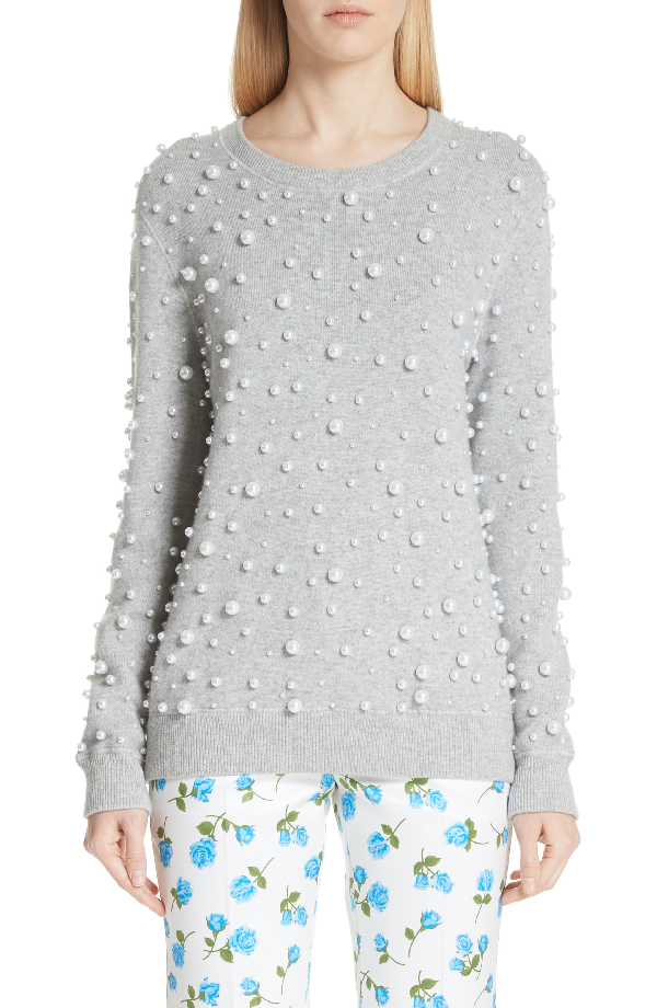 Michael Kors Crewneck Pearlescent-embellished Cashmere Sweater In Pearl  Grey Melange | ModeSens
