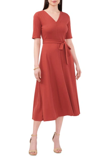 Chaus V-neck Belted Midi Dress In Nutmeg