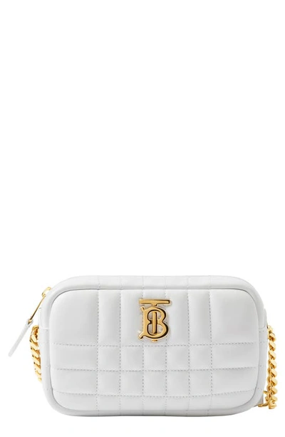 Burberry Mini Lola Quilted Leather Crossbody Bag In White