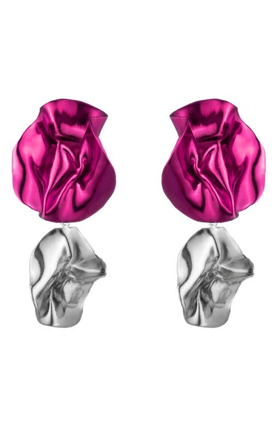 Sterling King Flashback Fold Drop Earrings In Fuchsia - Silver