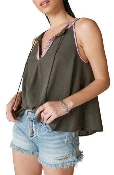 Lucky Brand Embroidered Swing Tank In Raven