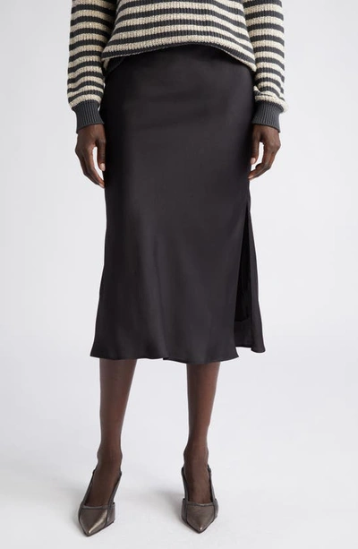 Brunello Cucinelli Satin Midi Skirt In C099-black