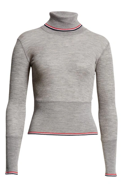 Thom Browne Turtleneck Wool Sweater In Light Grey