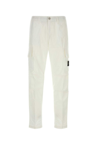 Stone Island Logo Patch Detail Cargo Trousers In White