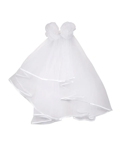 Bari Lynn Sheer Veil W/ Pearls On Bow In White