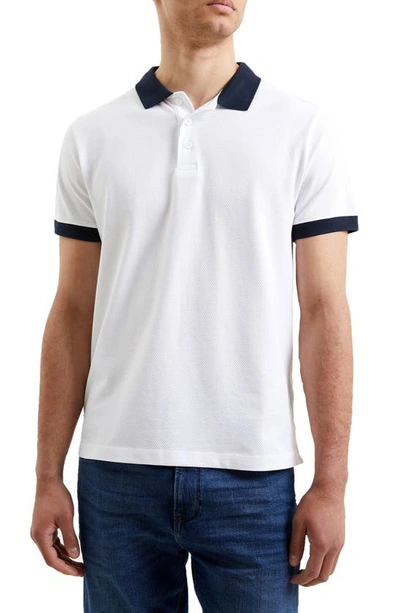 French Connection Popcorn Cotton Polo In 10-white-marine Blue