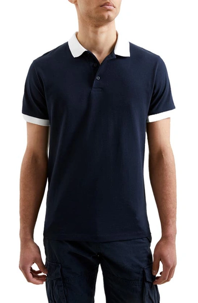 French Connection Popcorn Cotton Polo In 40-marine Blue-white