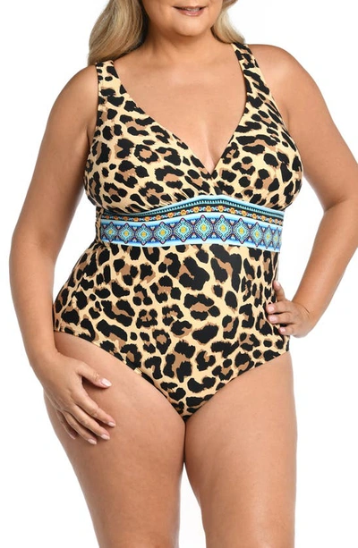La Blanca Plus Size Running Cross-back One-piece Swimsuit In Animal