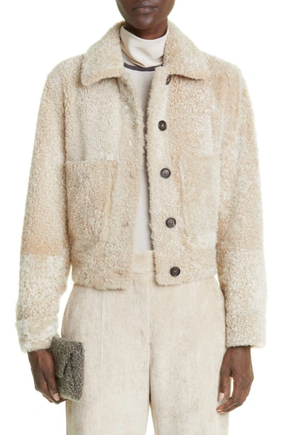 Brunello Cucinelli Suede To Shearling Reversible Short Jacket In Neutrals