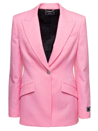 Versace Wool Allover Logo-print Jacket In Pink