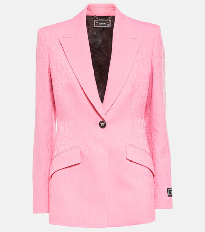 Versace Wool Allover Logo-print Jacket In Pastel Pink