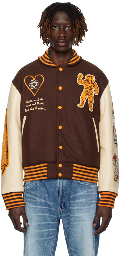 Billionaire Boys Club Galaxy Panelled Felt Varsity Jacket In Brown