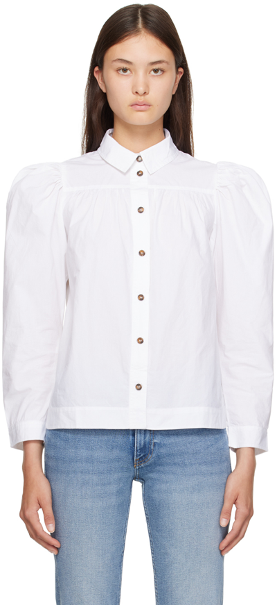 Ganni Puff-sleeve Organic Cotton Shirt In White