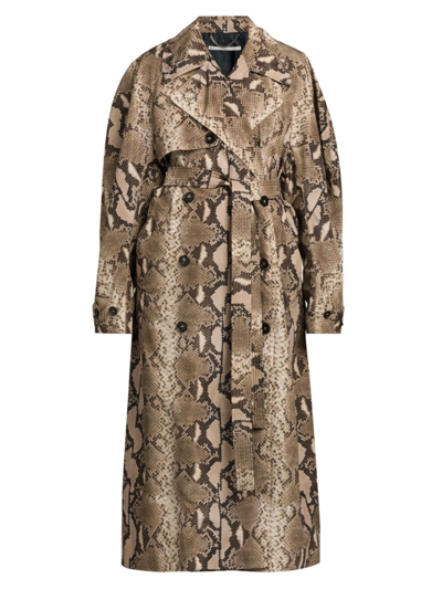 Stella Mccartney Python Print Belted Trench Coat In Brown Multicolour