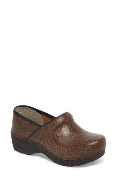 Dansko Pro Xp 2.0 Clog In Brown Floral Tooled Leather