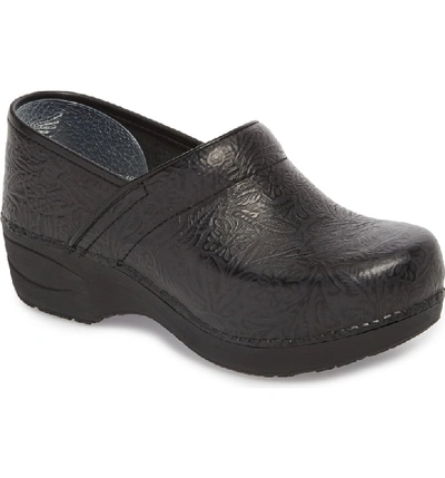 Dansko Pro Xp 2.0 Clog In Black Floral Tooled Leather