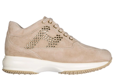 Hogan Damenschuhe Turnschuhe Damen Wildleder Schuhe Trainers Interactive In Beige