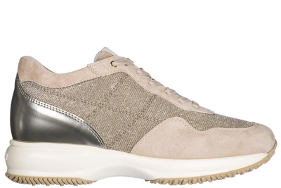 Hogan Women's Shoes Suede Trainers Trainers Interactive In Beige