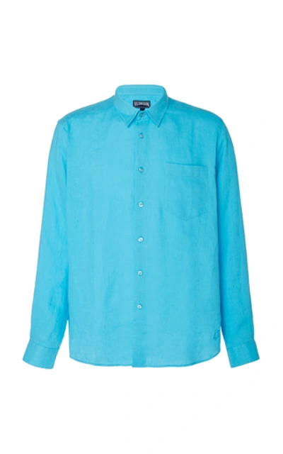 Vilebrequin Linen Classic Fit Shirt In Blue