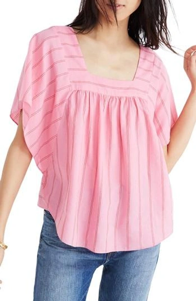 Madewell Stripe Butterfly Top In Peony Pink