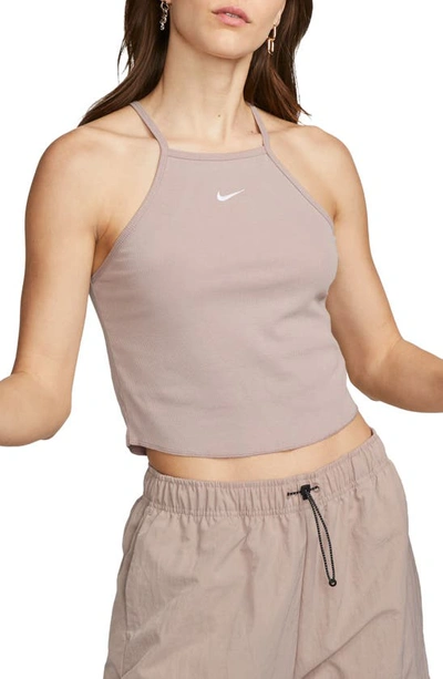 Nike Sportswear Essentials Rib Crop Tank In Difftp/ White