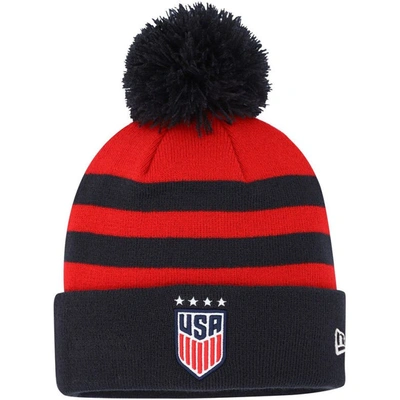 New Era Red Uswnt Team Cuffed Knit Hat With Pom